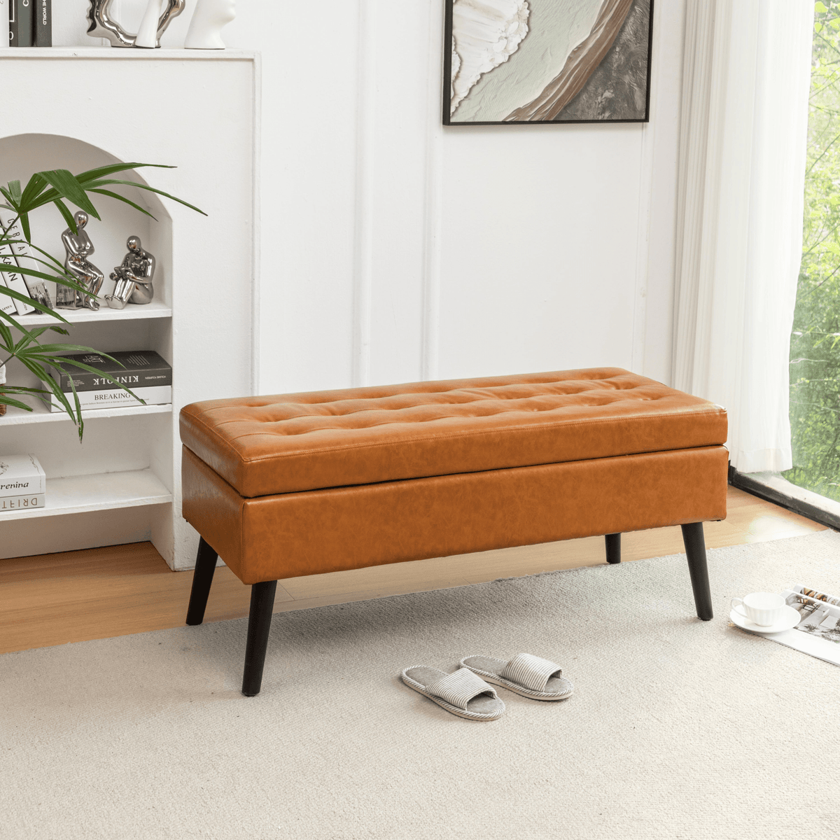 Storage Bench with Storage Bench for Bedroom End of Bed Bench Foot of Bed Bench Entryway Bench Storage Ottoman Bench 43.3' W x 17.7' Brown Leather Bench - Mervyns