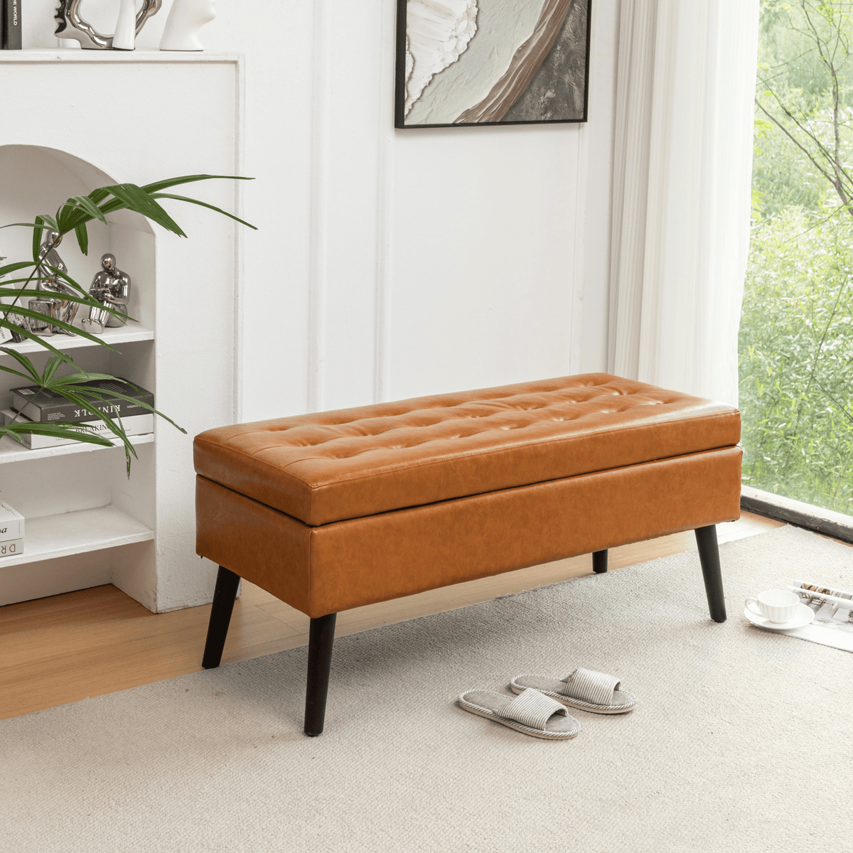 Storage Bench with Storage Bench for Bedroom End of Bed Bench Foot of Bed Bench Entryway Bench Storage Ottoman Bench 43.3' W x 17.7' Brown Leather Bench - Mervyns