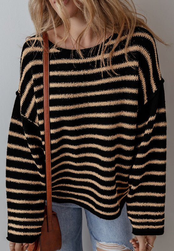 Stripe Drop Shoulder Round Neck Sweater - Mervyns