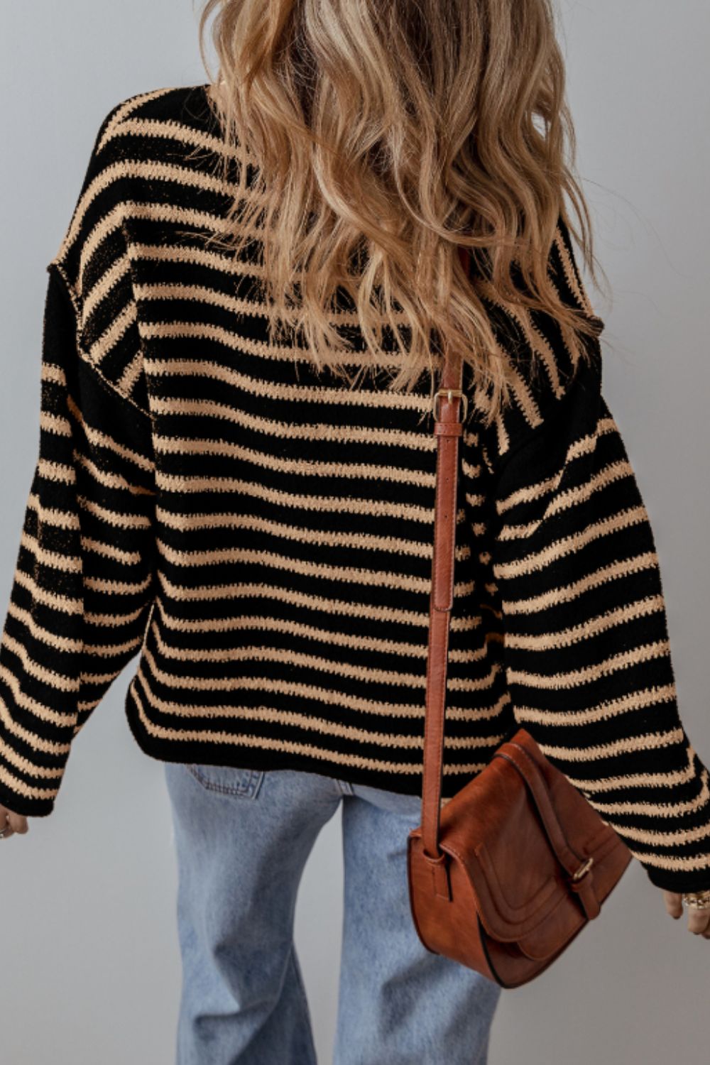 Stripe Drop Shoulder Round Neck Sweater - Mervyns
