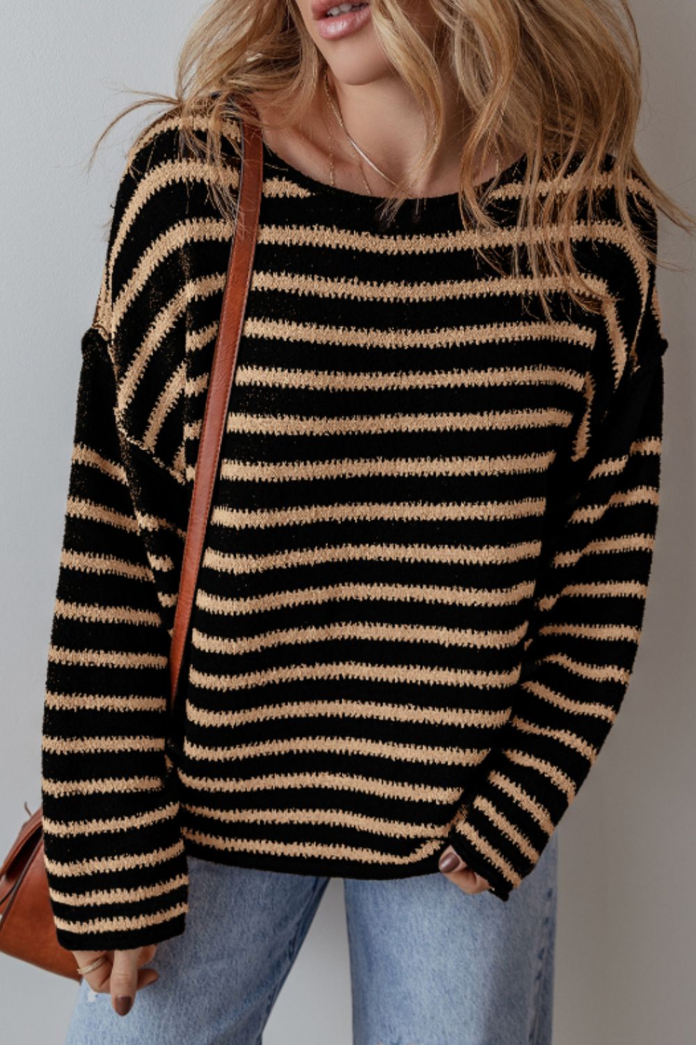 Stripe Drop Shoulder Round Neck Sweater - Mervyns
