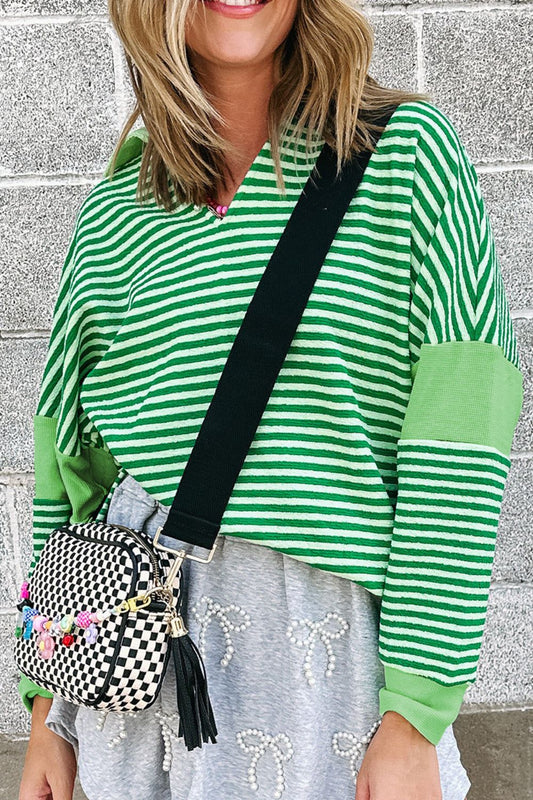 Stripe Johnny Collar Long Sleeve Top - Mervyns