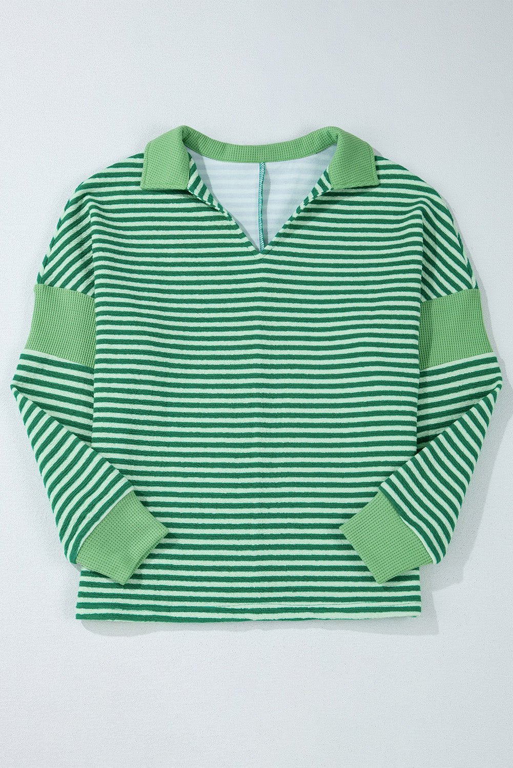 Stripe Johnny Collar Long Sleeve Top - Mervyns