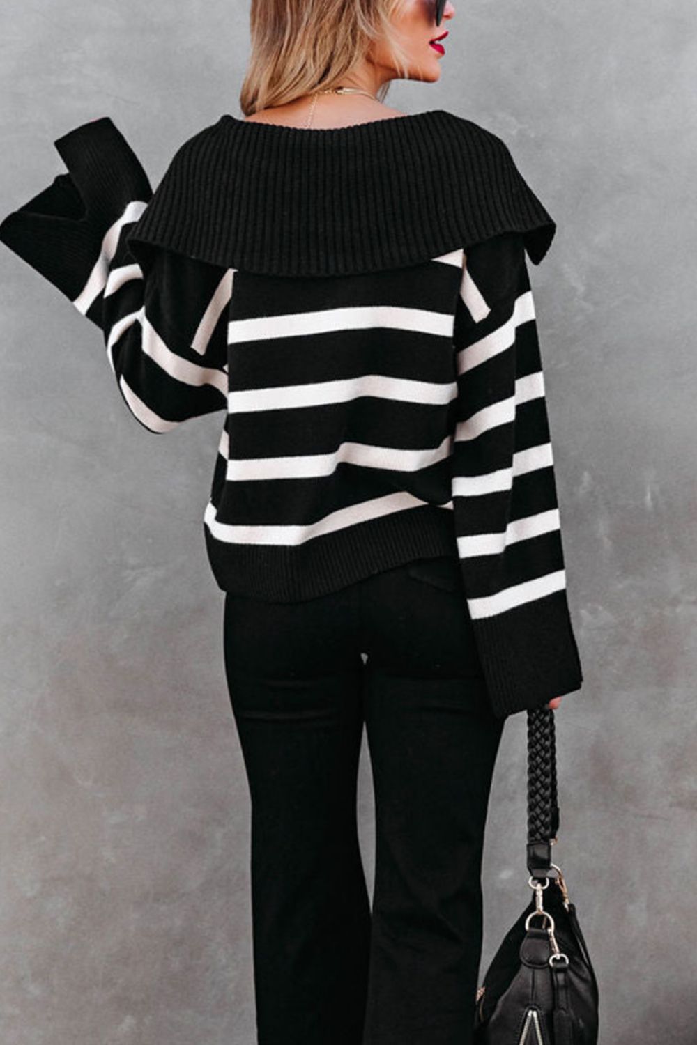 Striped Johnny Collar Long Sleeve Sweater - Mervyns