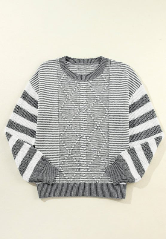 Striped Round Neck Dropped Shoulder Sweater - Mervyns