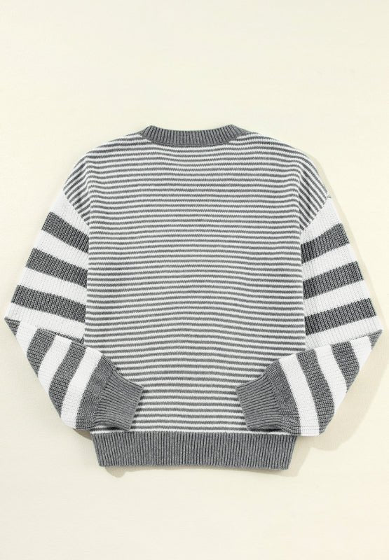 Striped Round Neck Dropped Shoulder Sweater - Mervyns
