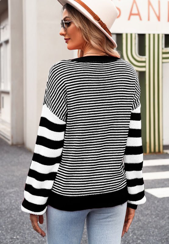 Striped Round Neck Dropped Shoulder Sweater - Mervyns