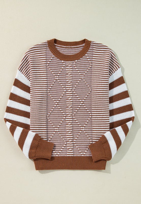 Striped Round Neck Dropped Shoulder Sweater - Mervyns