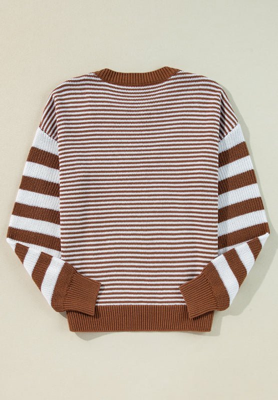 Striped Round Neck Dropped Shoulder Sweater - Mervyns