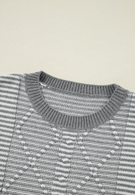 Striped Round Neck Dropped Shoulder Sweater - Mervyns