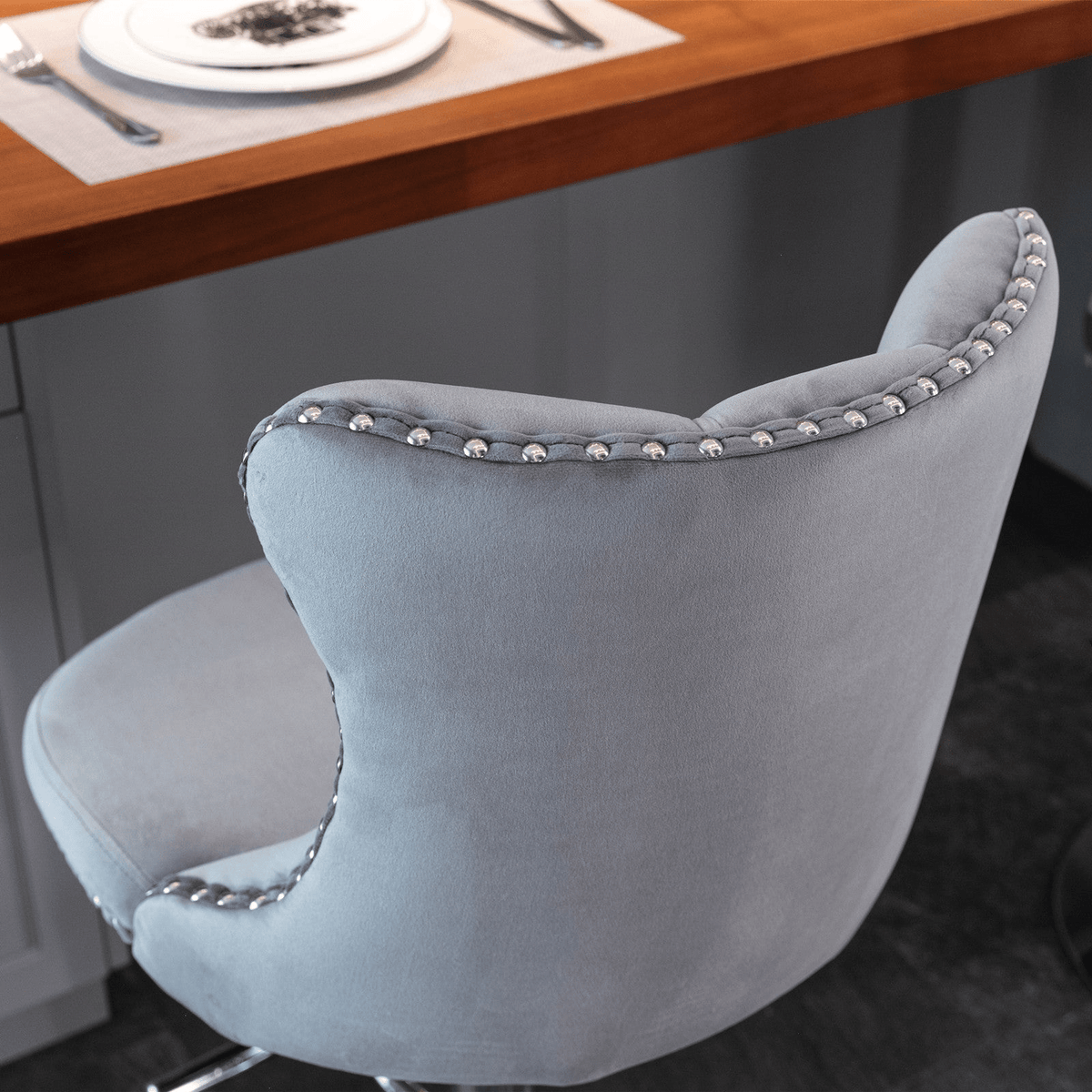 Swivel Velvet Barstools Adjustable 25–33in Height, Upholstered Chrome Base, Tufted Back - Mervyns