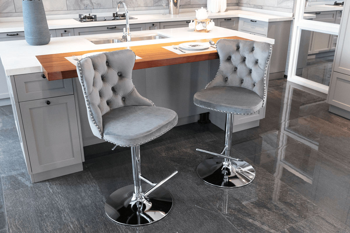 Swivel Velvet Barstools Adjustable 25–33in Height, Upholstered Chrome Base, Tufted Back - Mervyns