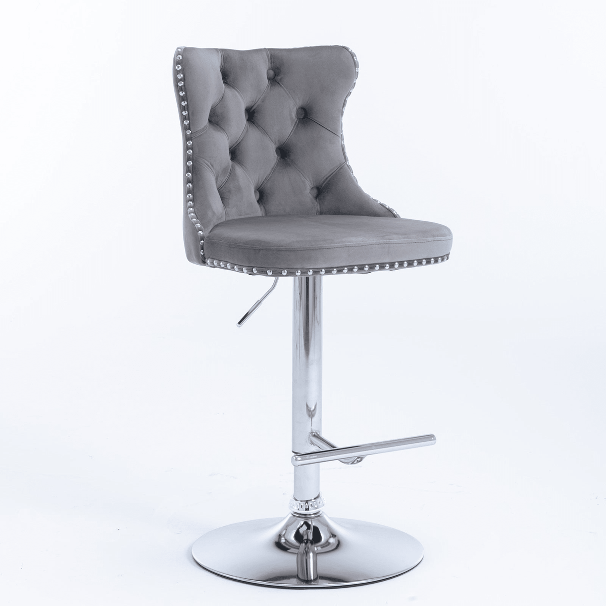 Swivel Velvet Barstools Adjustable 25–33in Height, Upholstered Chrome Base, Tufted Back - Mervyns