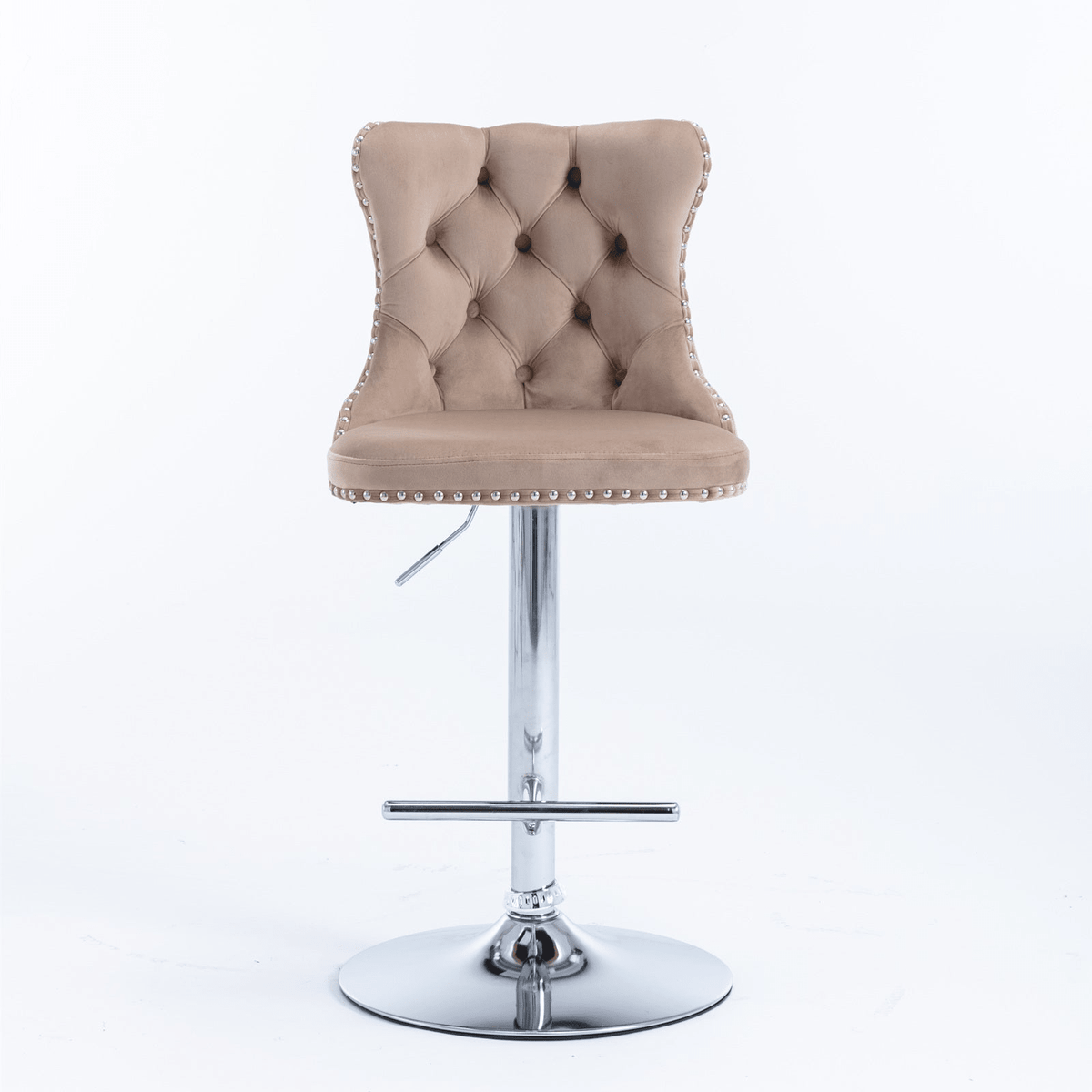 Swivel Velvet Barstools Adjustable 25–33in Height, Upholstered Chrome Base, Tufted Back - Mervyns