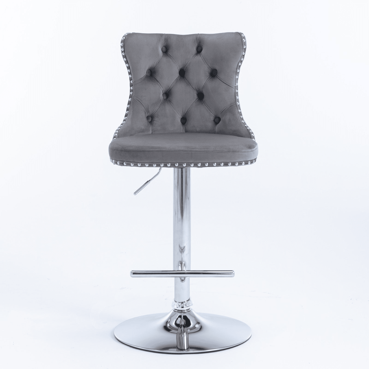 Swivel Velvet Barstools Adjustable 25–33in Height, Upholstered Chrome Base, Tufted Back - Mervyns