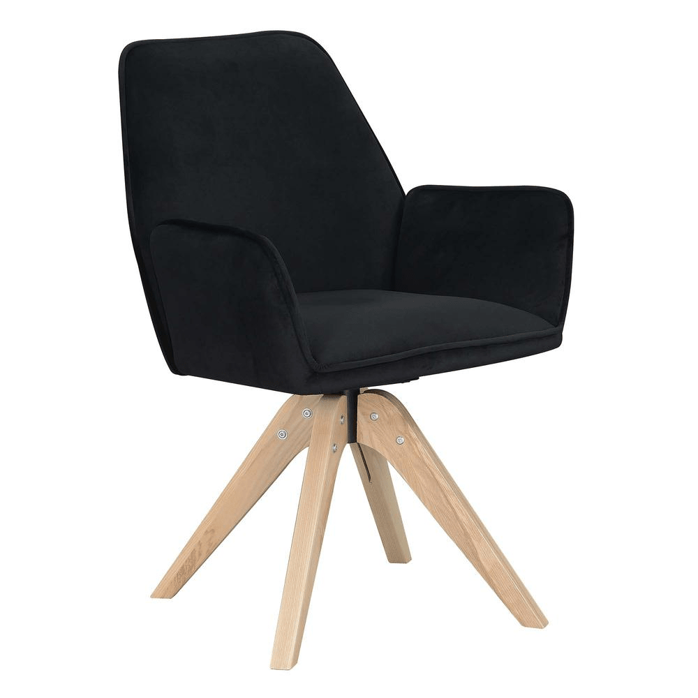 Take a Seat Miranda Swivel Accent Chair, Velvet Black/Natural Wood - Mervyns