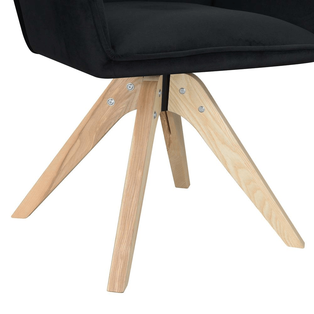 Take a Seat Miranda Swivel Accent Chair, Velvet Black/Natural Wood - Mervyns