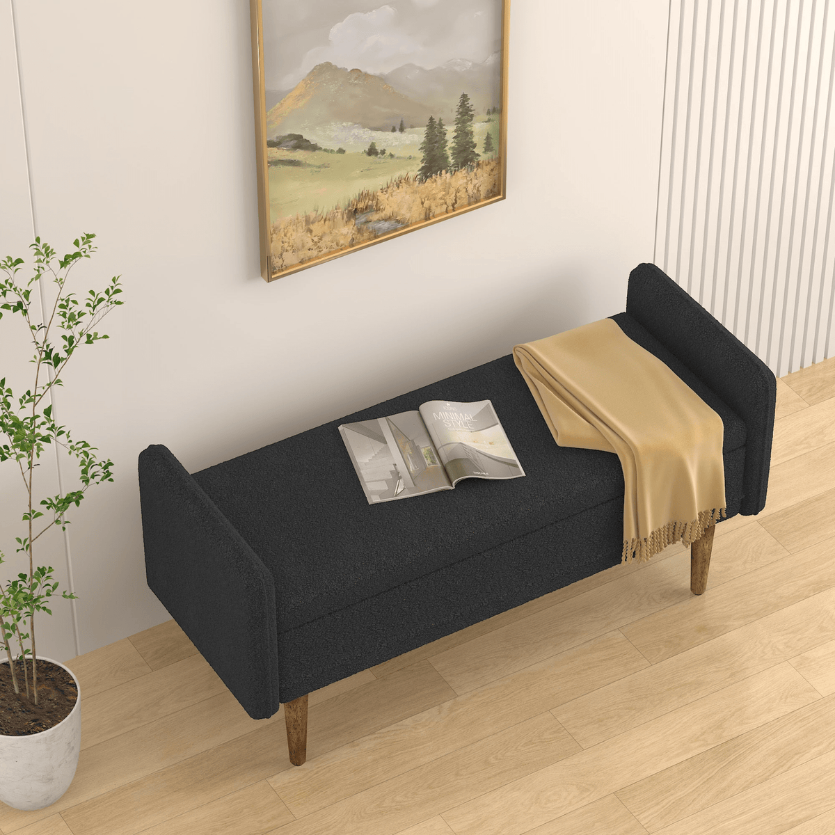 Teddy velvet storage stool, ,with storage space, suitable for apartments, living rooms and bedrooms-BLACK(45.98'*16.75'*21.75') - Mervyns