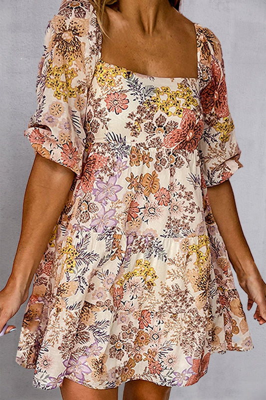 Tied Printed Half Sleeve Mini Dress - Mervyns