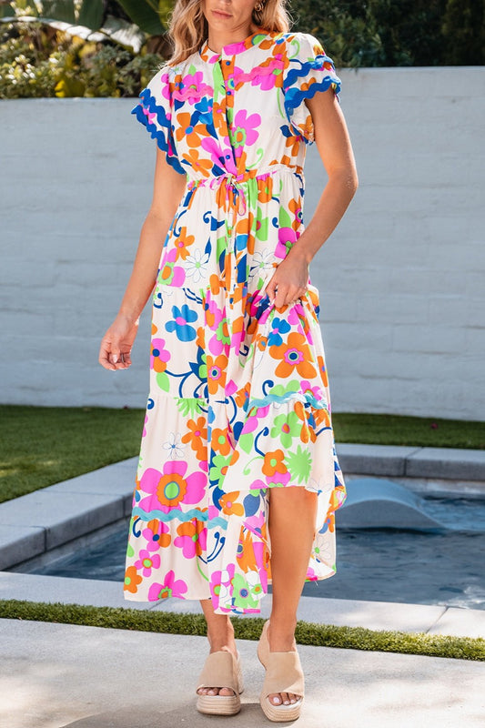 Tiered Printed Round Neck Cap Sleeve Dress - Mervyns