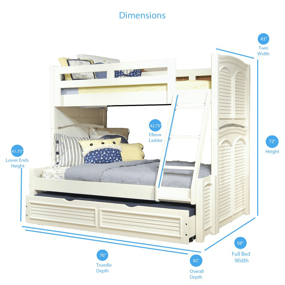 Twin Over Full 3/3 over 4/6 Bunkbed - with trundle - White Cottage - Mervyns
