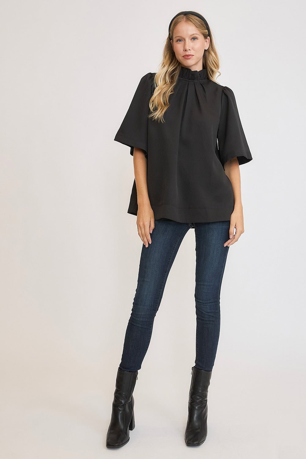 Umgee Bow Tie Back Mock Neck Half Sleeve Blouse - Mervyns