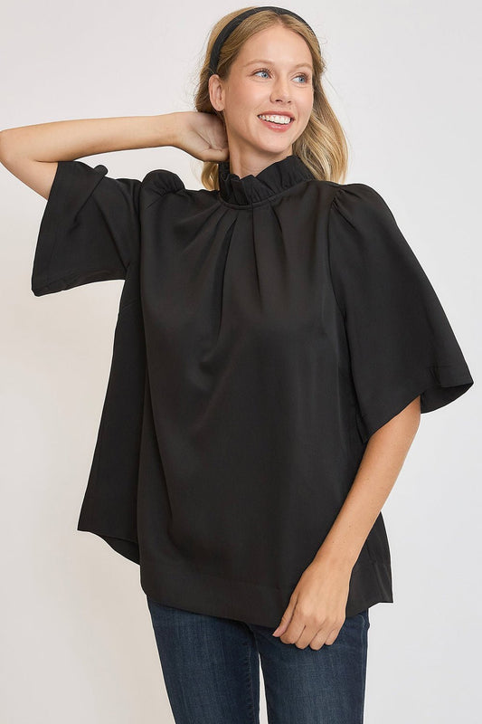 Umgee Bow Tie Back Mock Neck Half Sleeve Blouse - Mervyns