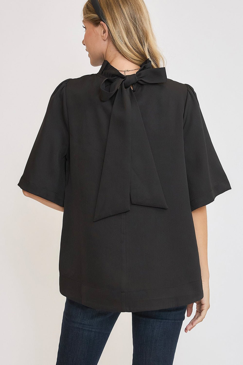 Umgee Bow Tie Back Mock Neck Half Sleeve Blouse - Mervyns