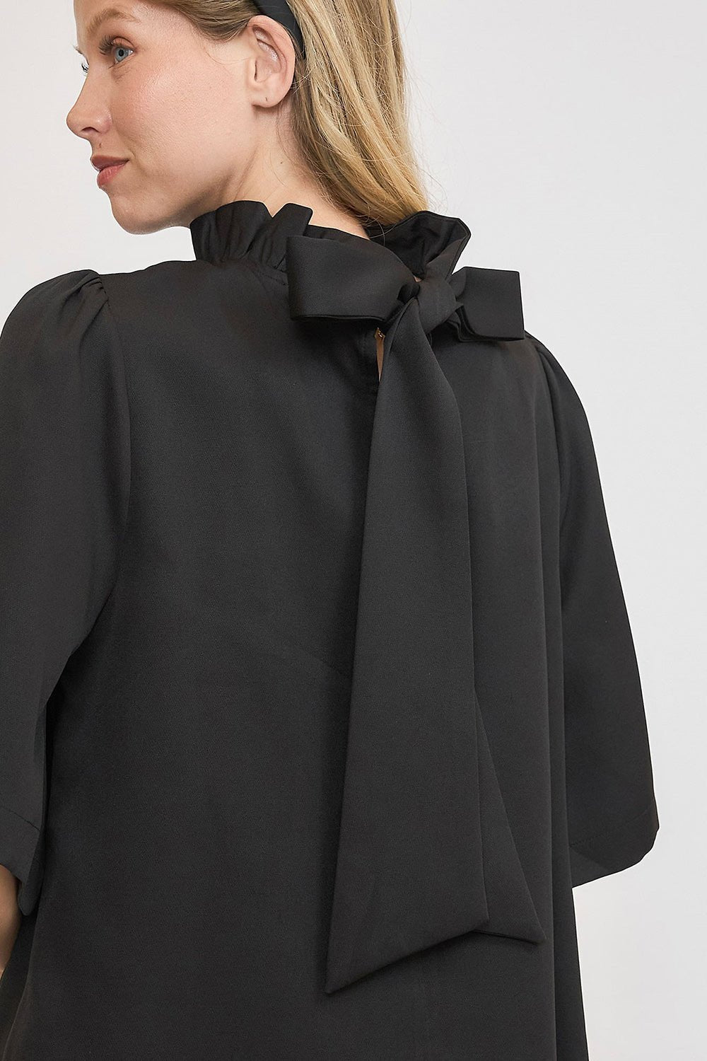 Umgee Bow Tie Back Mock Neck Half Sleeve Blouse - Mervyns