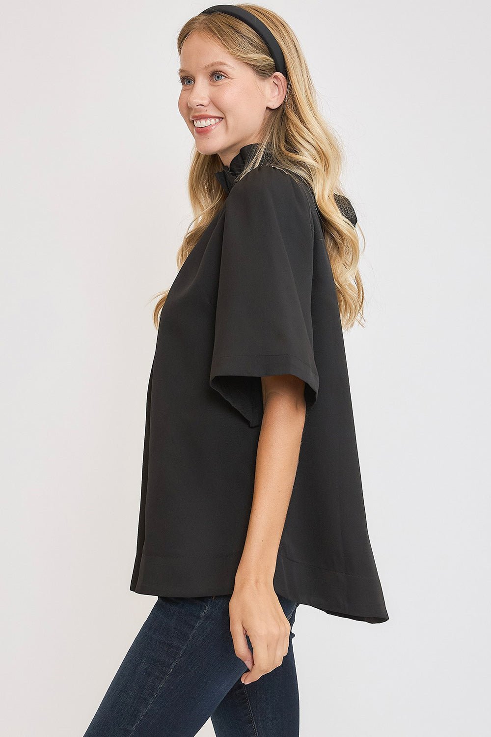 Umgee Bow Tie Back Mock Neck Half Sleeve Blouse - Mervyns