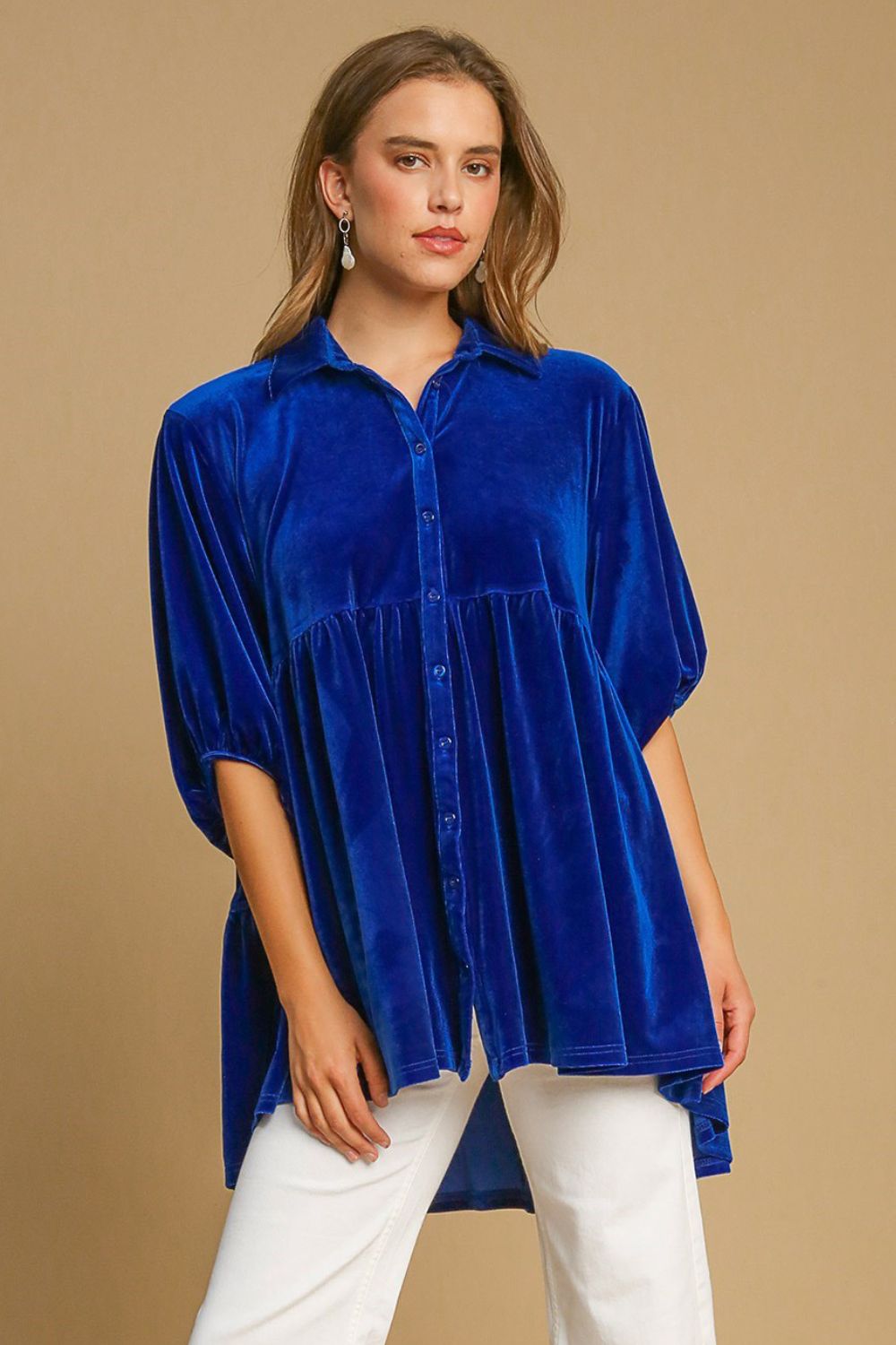 Umgee Button Down Tiered Back High Low Shirt - Mervyns