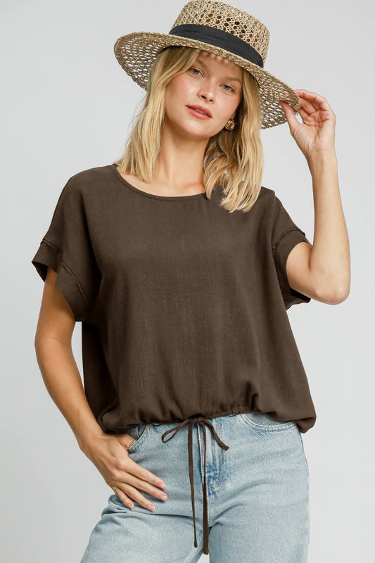Umgee Drawstring Hem Round Neck Short Sleeve T-Shirt - Mervyns