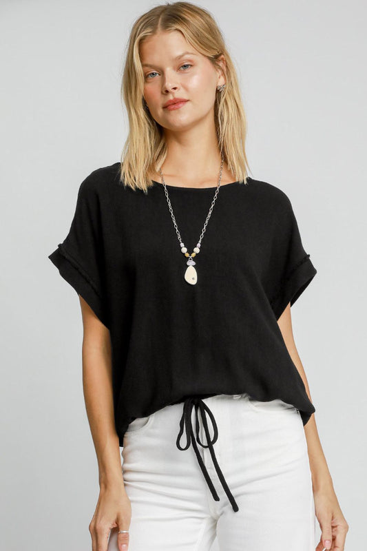 Umgee Drawstring Hem Round Neck Short Sleeve T-Shirt - Mervyns