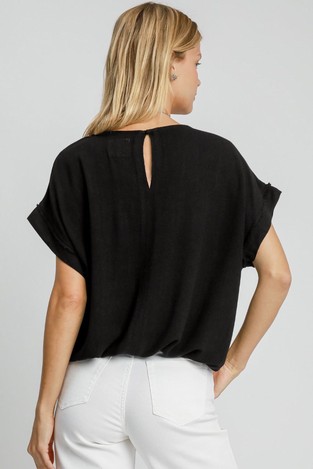 Umgee Drawstring Hem Round Neck Short Sleeve T-Shirt - Mervyns