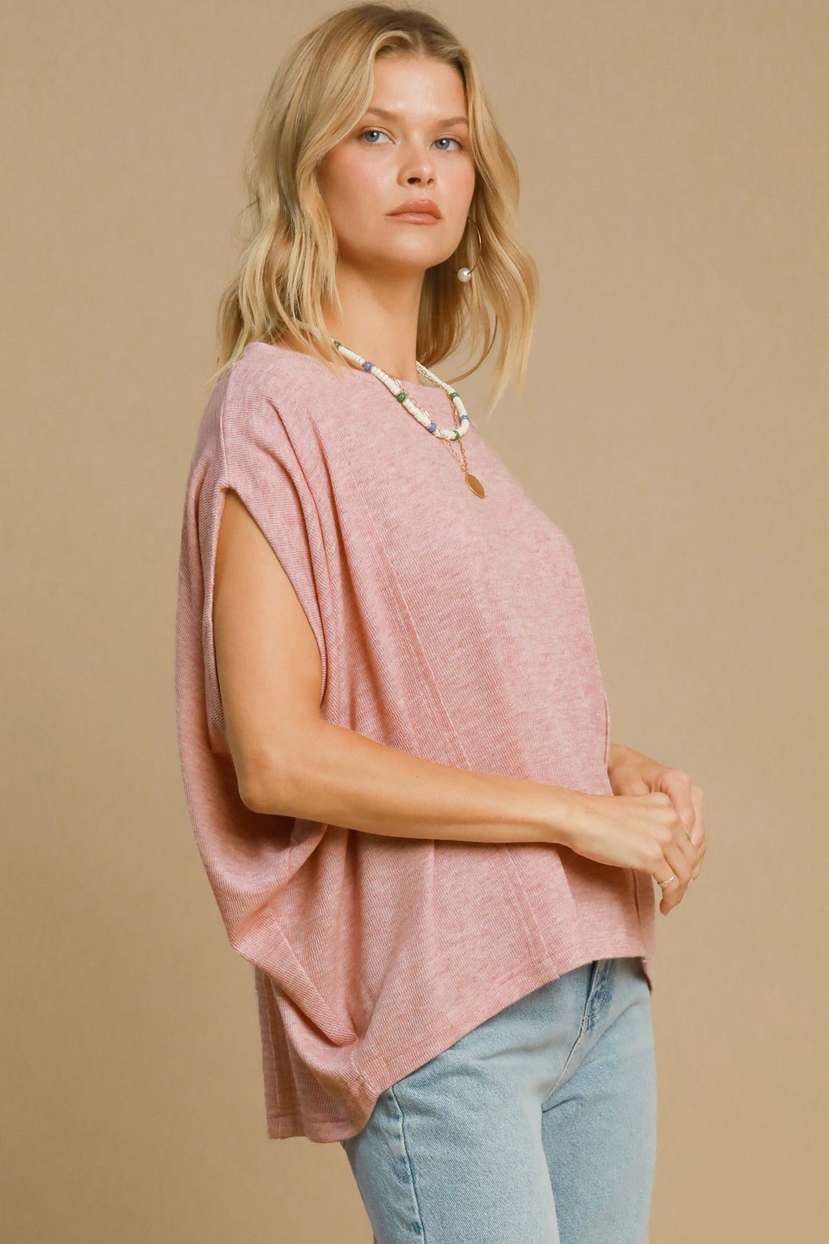 Umgee Exposed Seam Round Neck Batwing Sleeve Knit Top - Mervyns