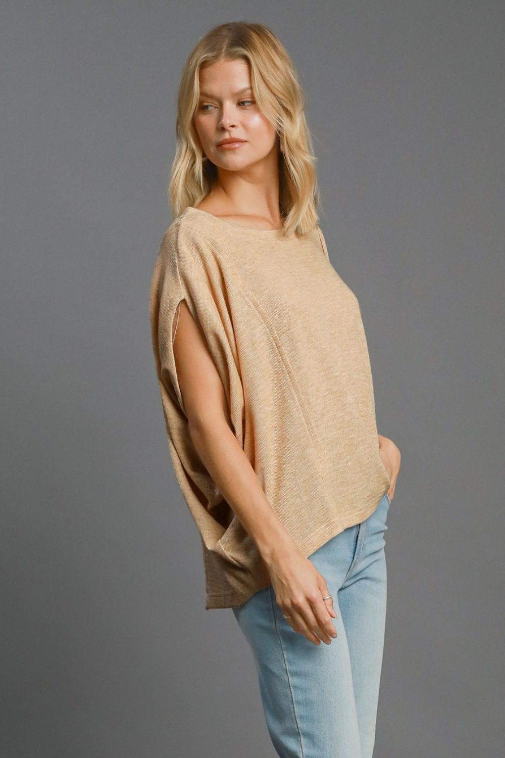 Umgee Exposed Seam Round Neck Batwing Sleeve Knit Top - Mervyns