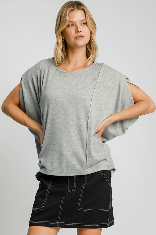 Umgee Exposed Seam Round Neck Batwing Sleeve Knit Top - Mervyns