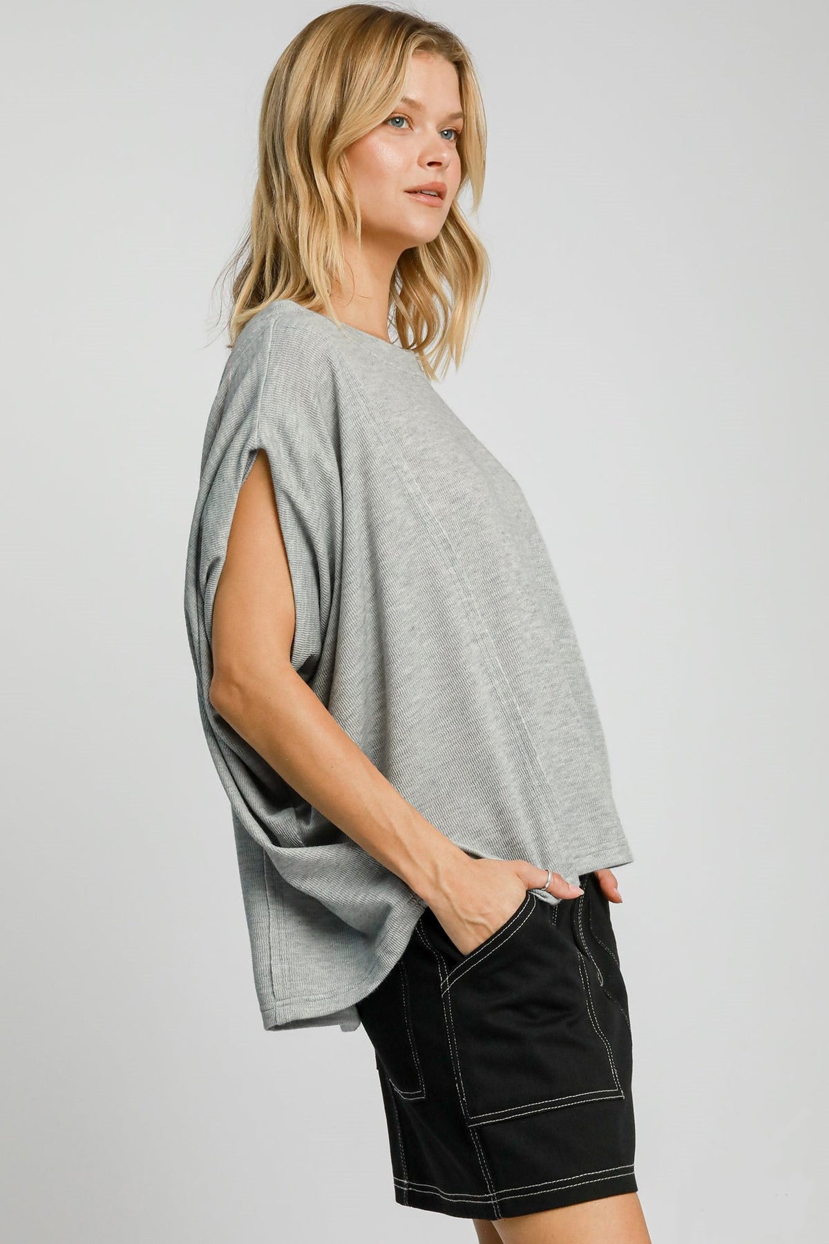 Umgee Exposed Seam Round Neck Batwing Sleeve Knit Top - Mervyns