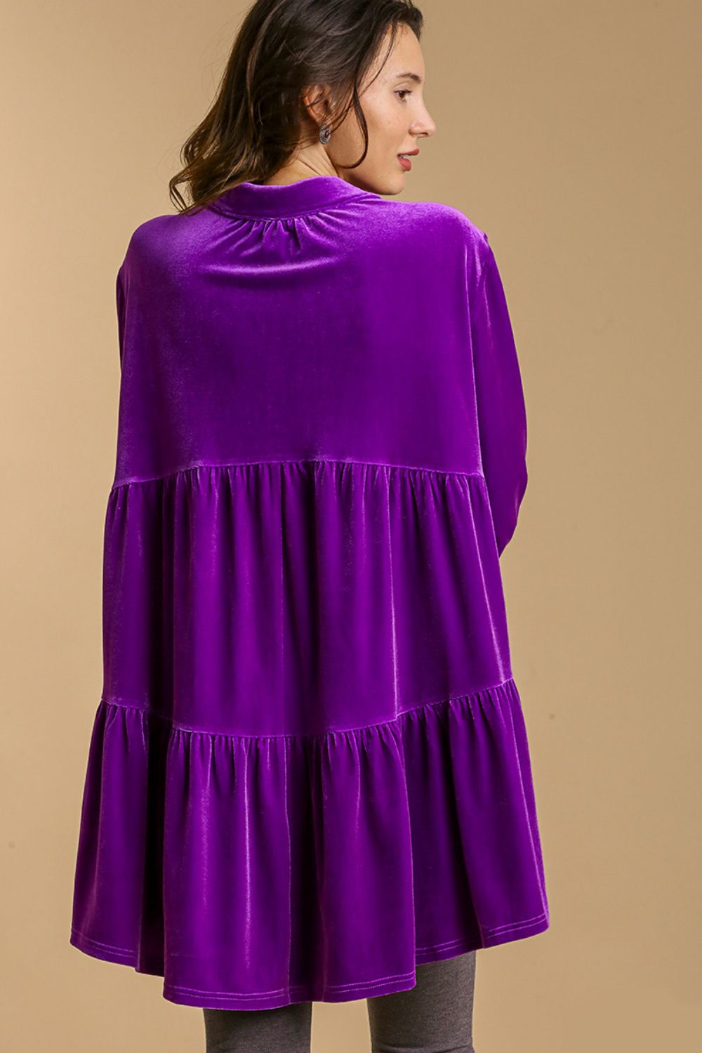 Umgee Full Size Button Down Tiered Back High Low Shirt - Mervyns