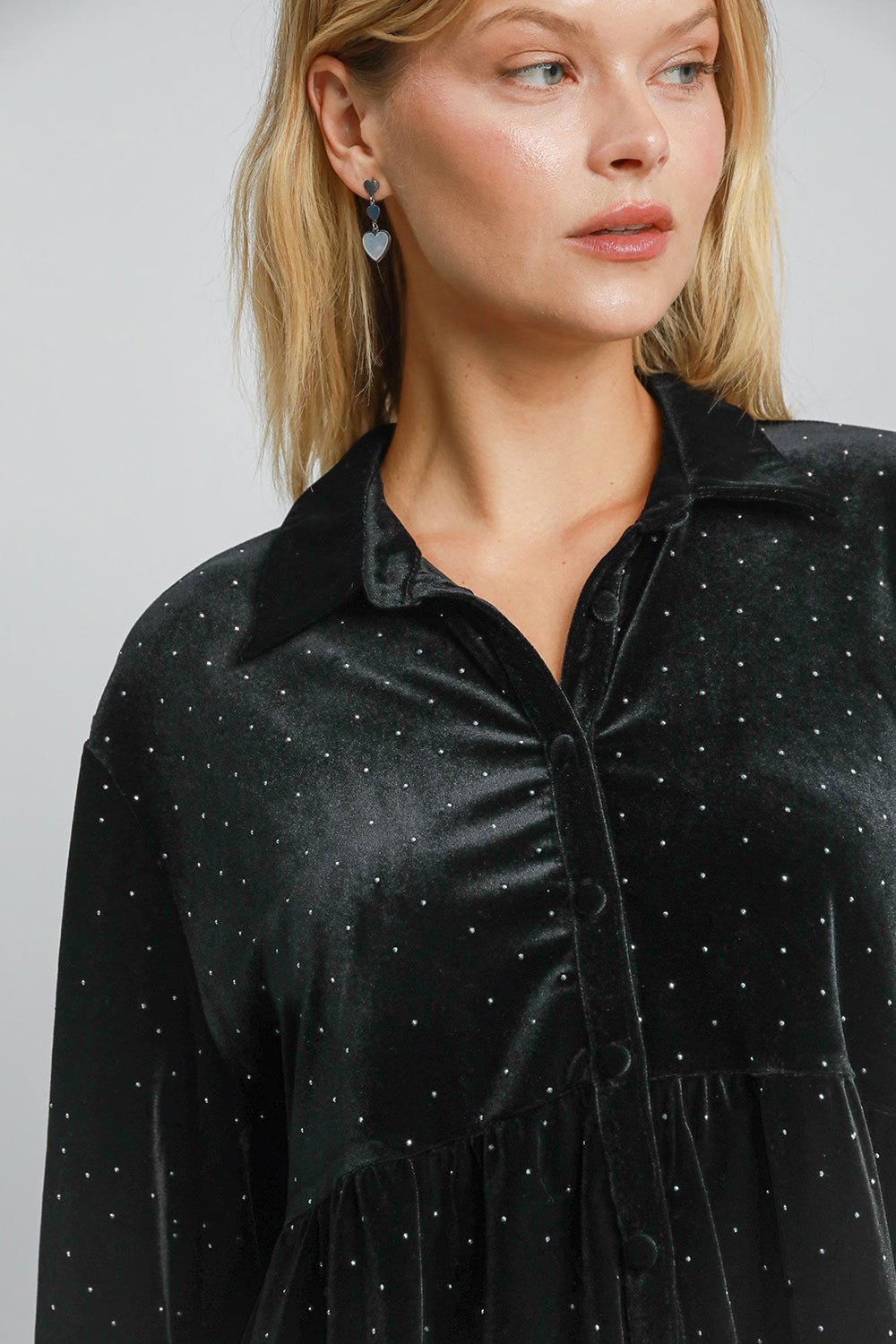 Umgee Full Size Polka Dot Button Up Half Sleeve Shirt - Mervyns