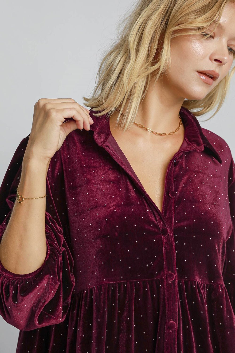 Umgee Full Size Polka Dot Button Up Half Sleeve Shirt - Mervyns