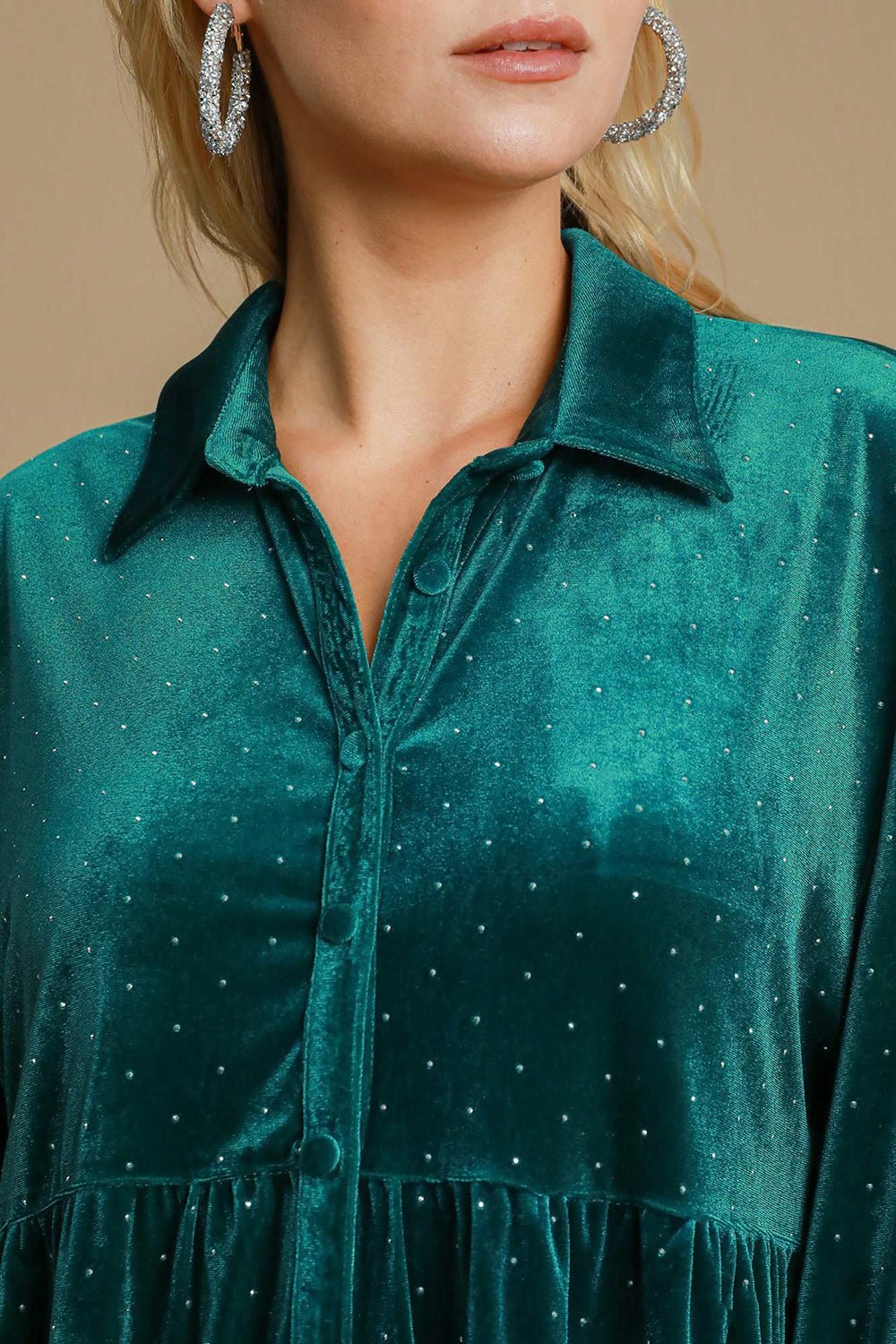 Umgee Full Size Polka Dot Collared Neck Button Up Shirt - Mervyns