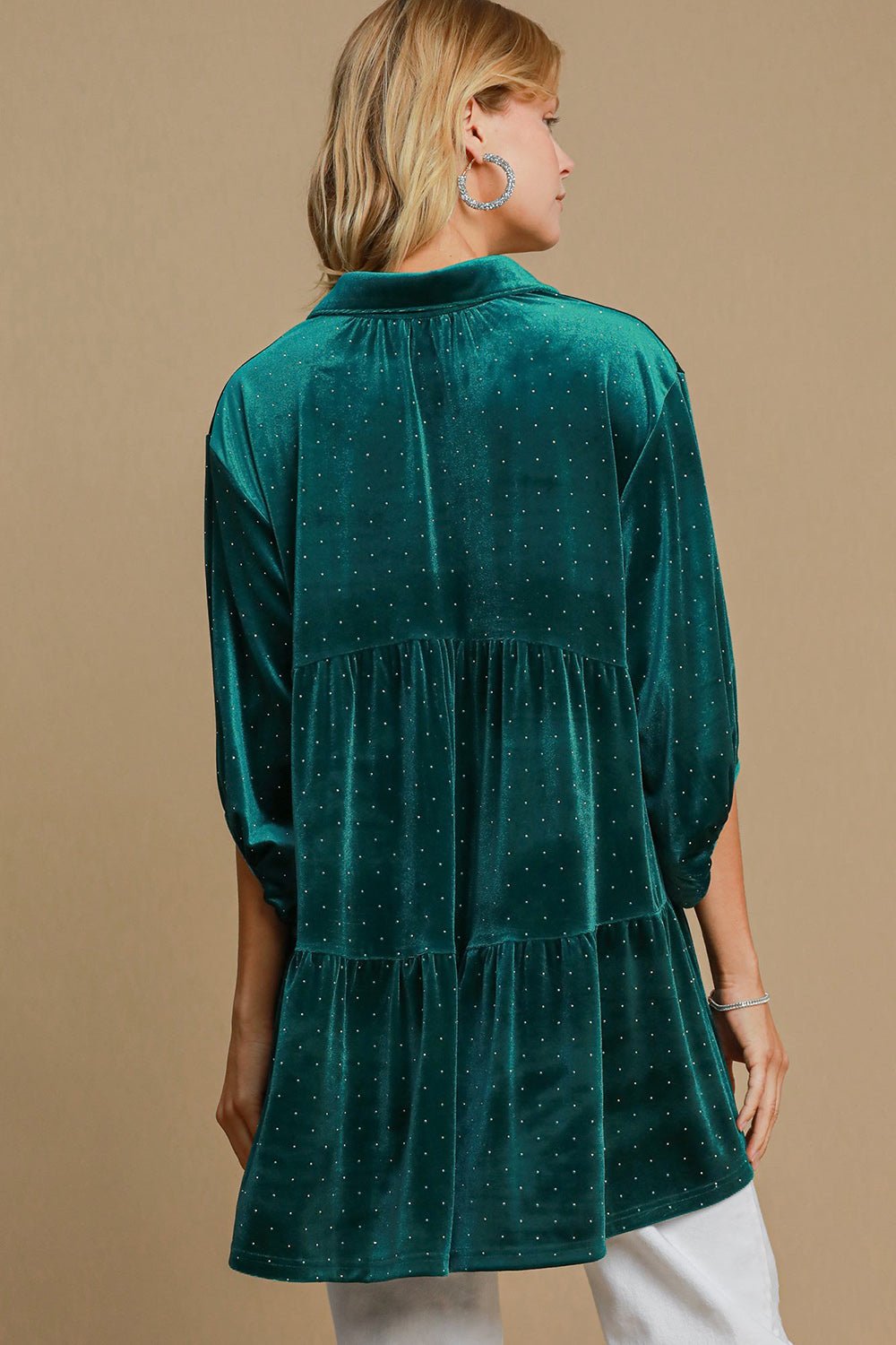 Umgee Full Size Polka Dot Collared Neck Button Up Shirt - Mervyns