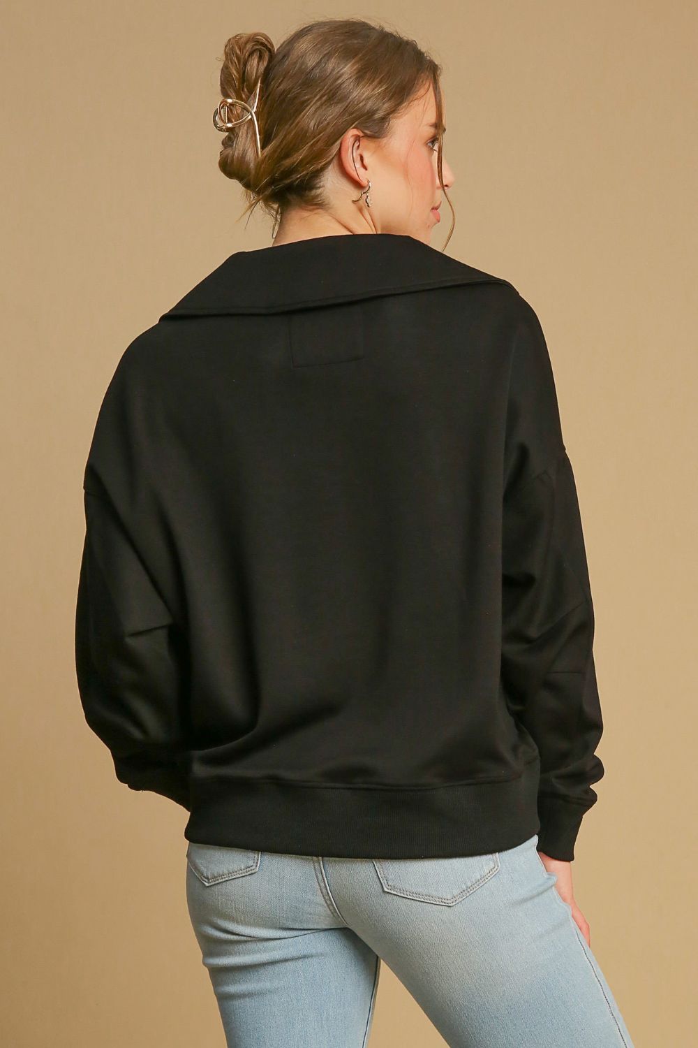 Umgee Johnny Collar Dropped Shoulder Sweatshirt - Mervyns