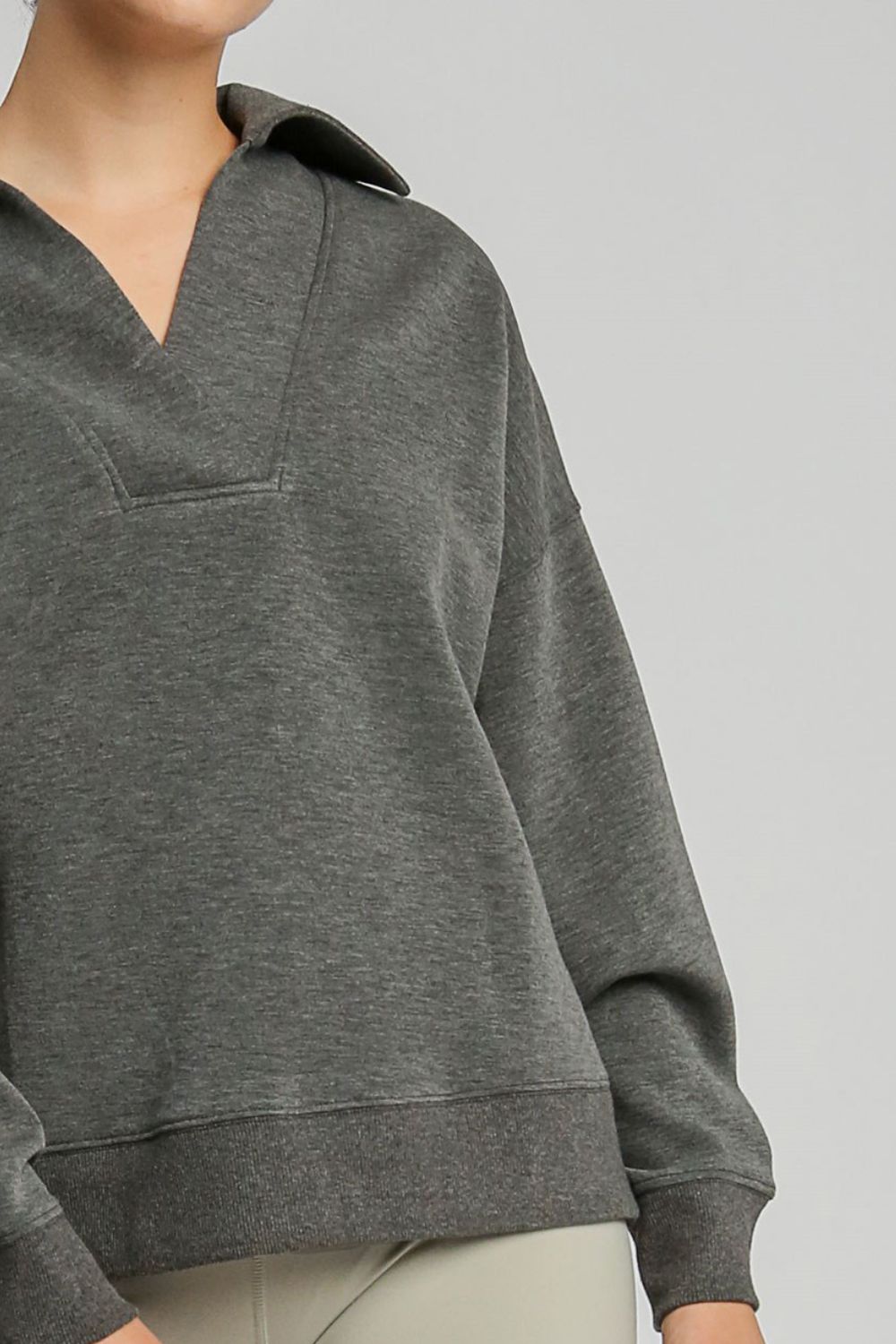 Umgee Johnny Collar Dropped Shoulder Sweatshirt - Mervyns