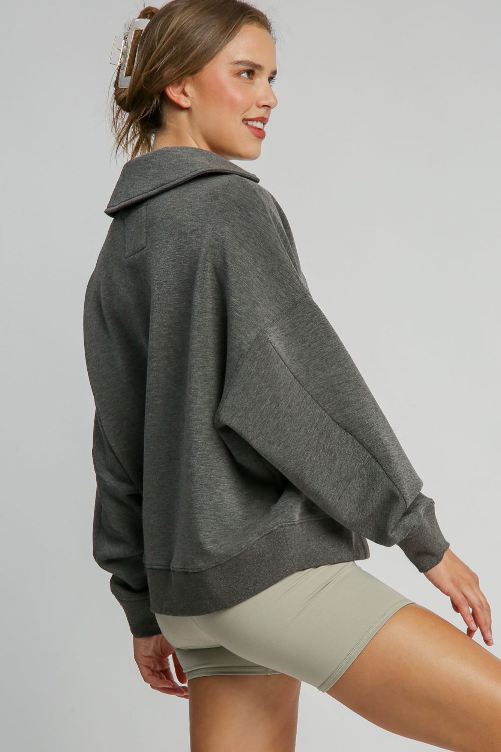 Umgee Johnny Collar Dropped Shoulder Sweatshirt - Mervyns