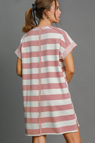 Umgee Peace Applique Striped Short Sleeve Mini Dress - Mervyns