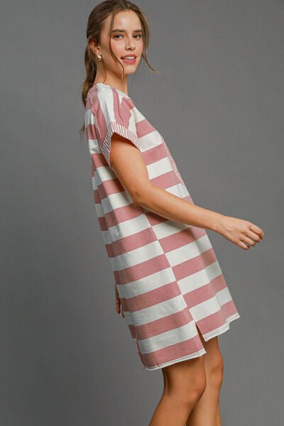 Umgee Peace Applique Striped Short Sleeve Mini Dress - Mervyns