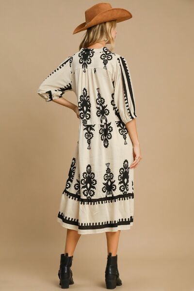 Umgee Printed Notched Midi Dress - Mervyns