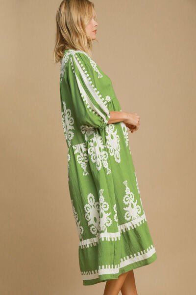 Umgee Printed Notched Midi Dress - Mervyns